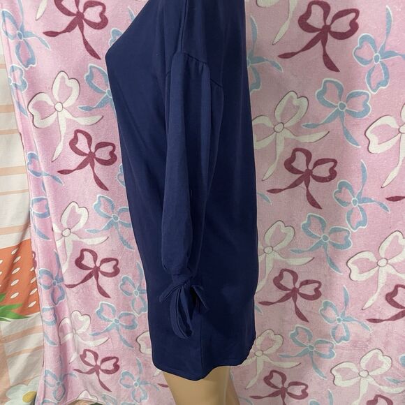 Wishful Park Blue Solid Casual Basic 3/4 longsleeve Dress Short Size Medium - Picture 3 of 6